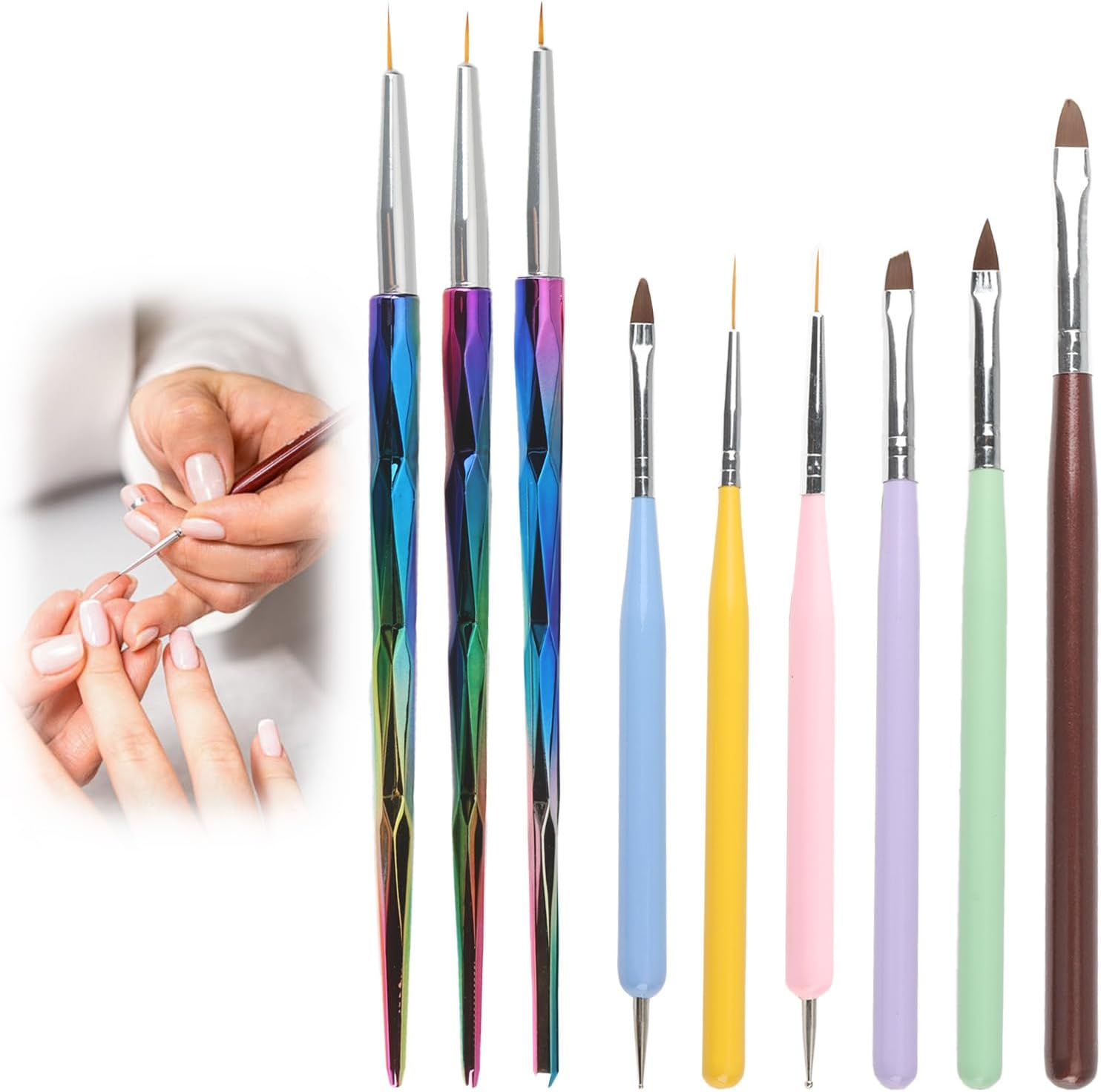 9 Pcs Nail Art Brushes Set, Nail Design Painting Professional Tools Including Liner Brush, Gel Brush Dotting Pen for DIY Nail Art at Home or Salon Use for Art Lovers image number 2