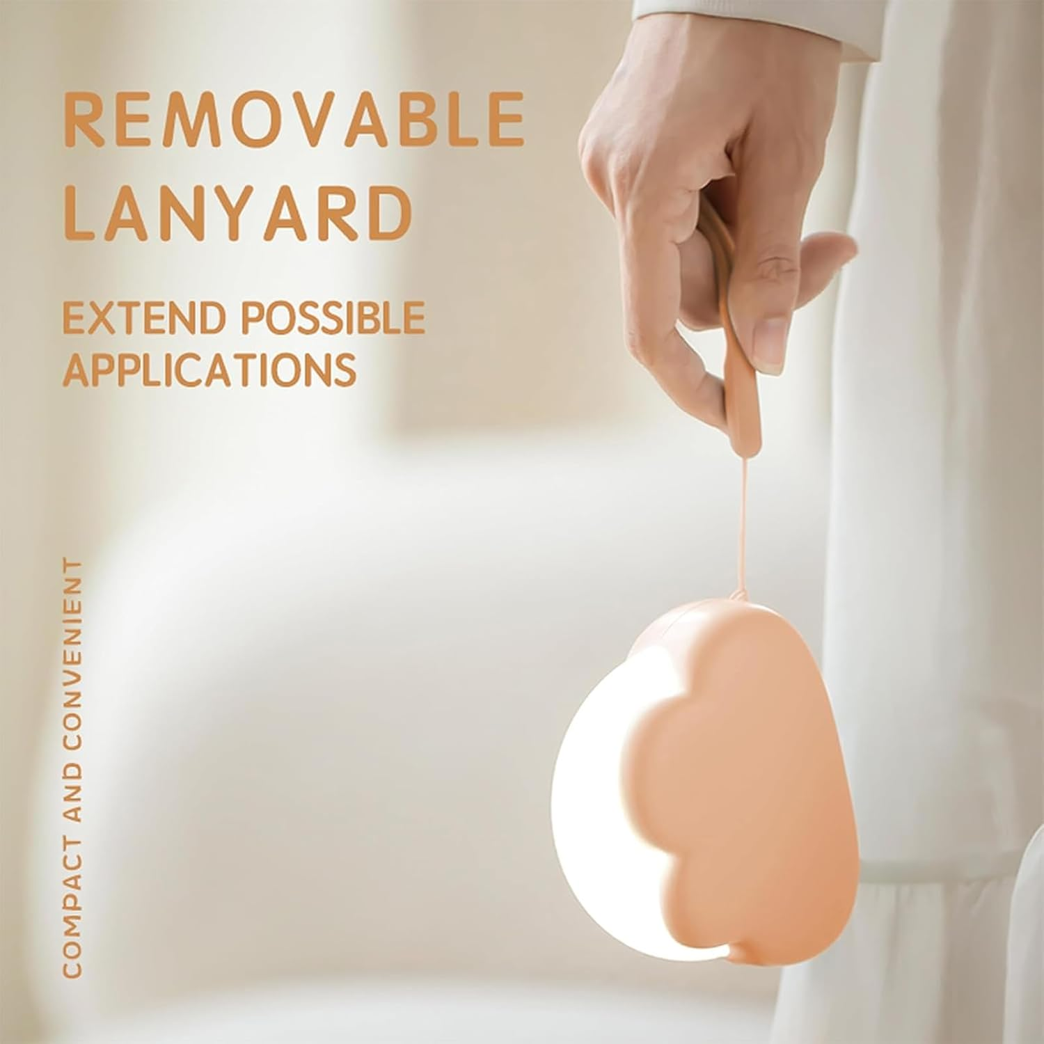 LED Cloud Night Light, Mini Bedside Lamp, Children Bedroom Night Lights, Portable Night Light, 4 Working Modes, with USB Cable, with Wrist Strap(Pink) image number 6