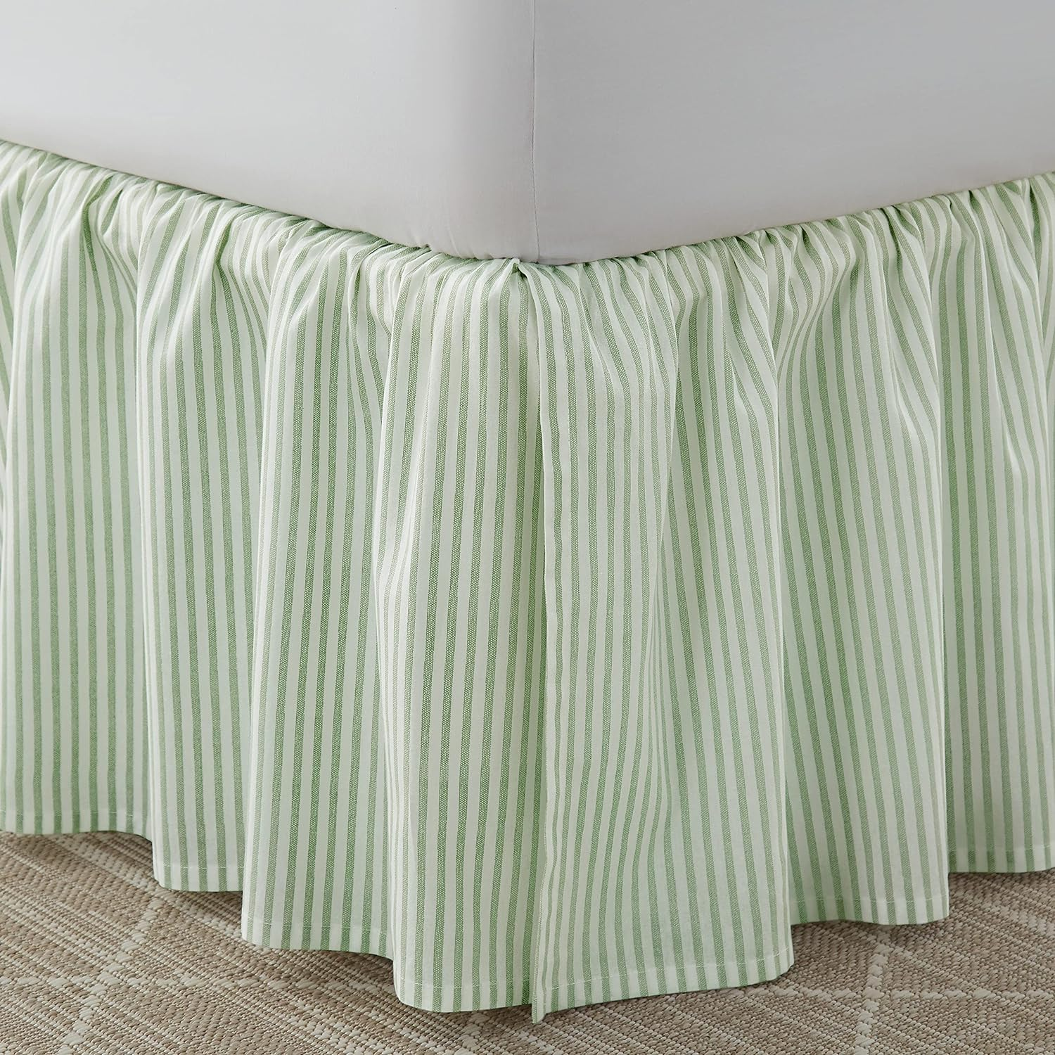 Laura Ashley Home - Cotton Ruffled Bedskirt, Lightweight & Classic Style (Ticking Stripe Green, Full)