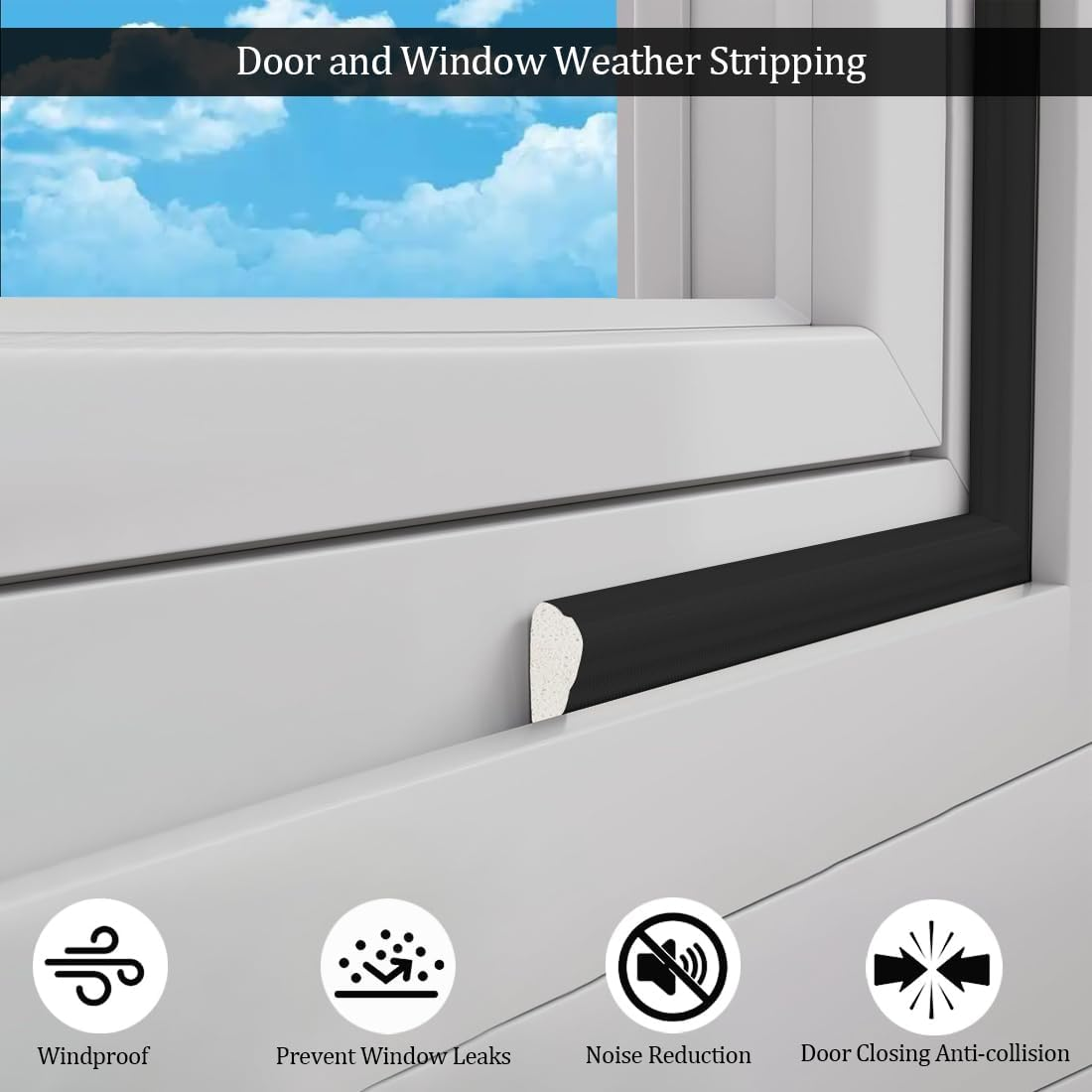 16.4 Ft Draft Excluder Strip for Windows and Doors,Wedge Shape Weather Seal Strip,Door Sealing Window Insulation Foam Tape,Black image number 2
