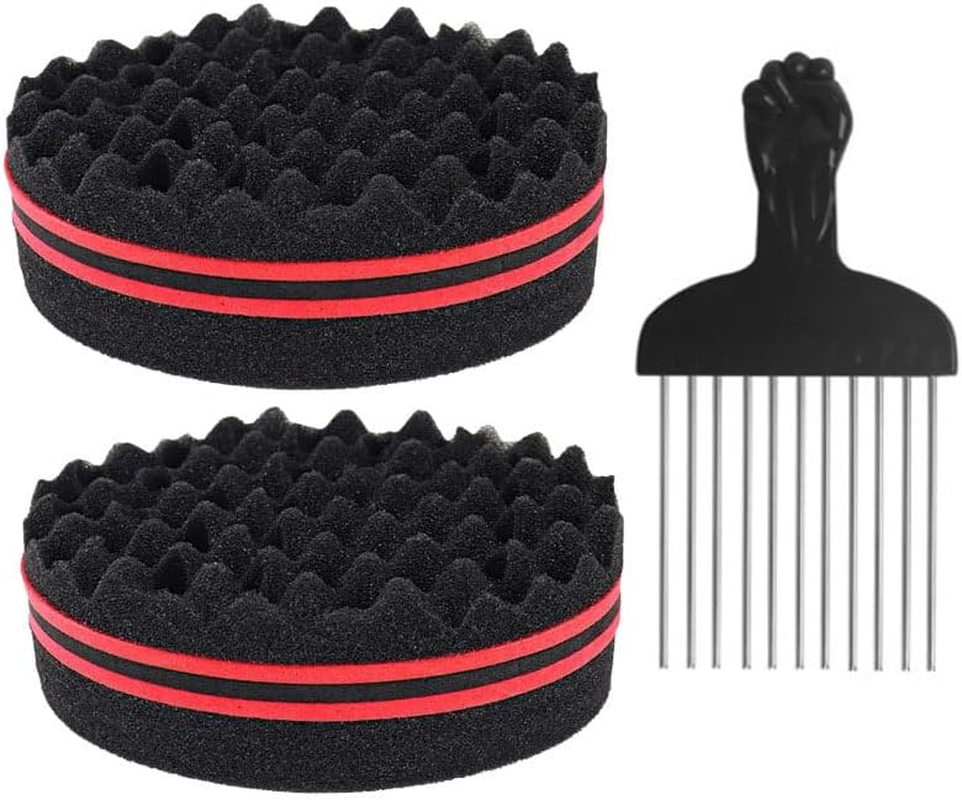 Hair Sponge Brushes Curls Hair Sponges with Steel Comb, 2Pcs Small Holes Sponge Brush Sponge Hair Brush,Twist Hair Sponge Big Holes Sponge Brush Small Holes Barber Hair Brush Hair Sponge Twist Brush image number 1