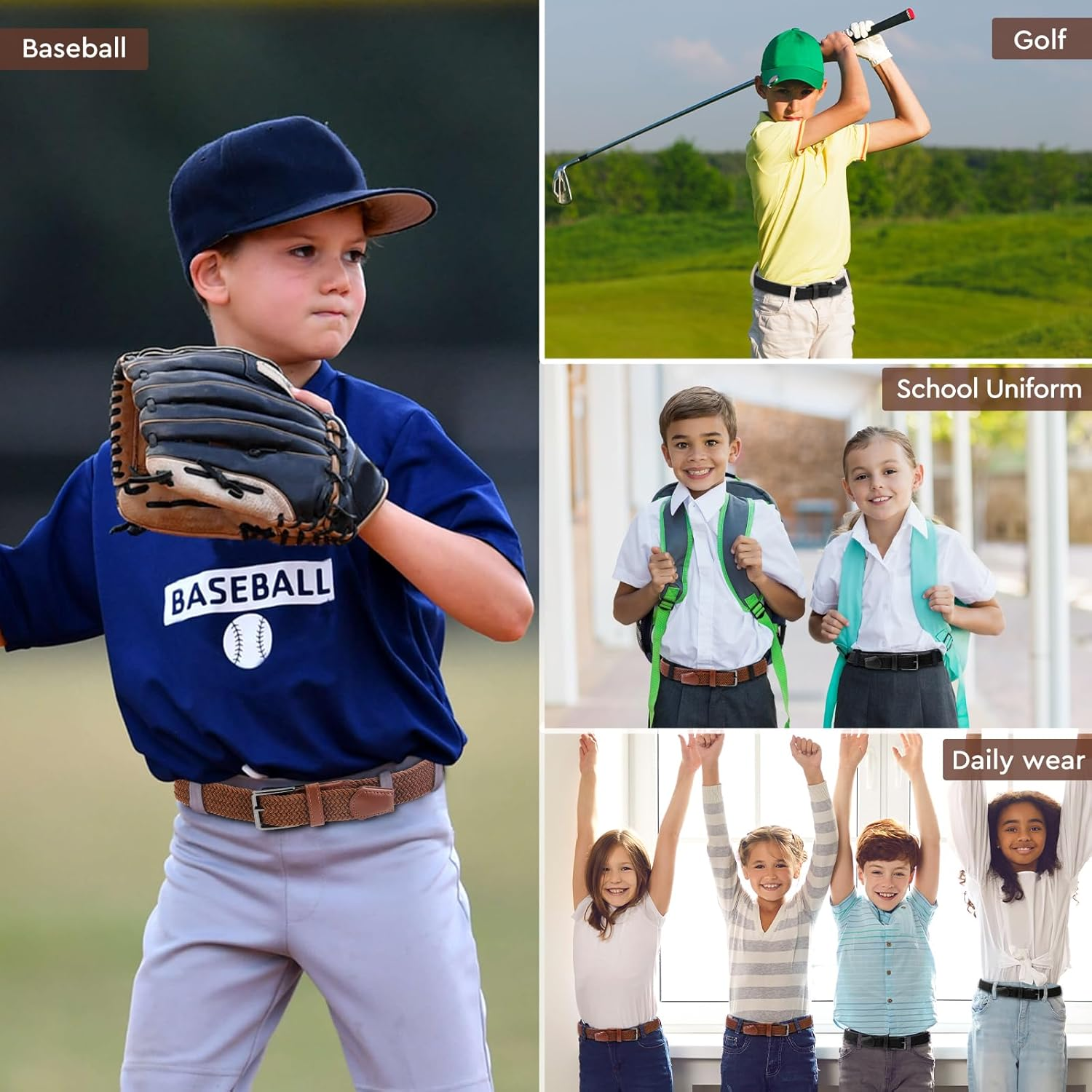 Kids Elastic Stretch Braided Belt for Golf, Youth Baseball Belt for Boys and Girls 1&rdquo; Wide. image number 2