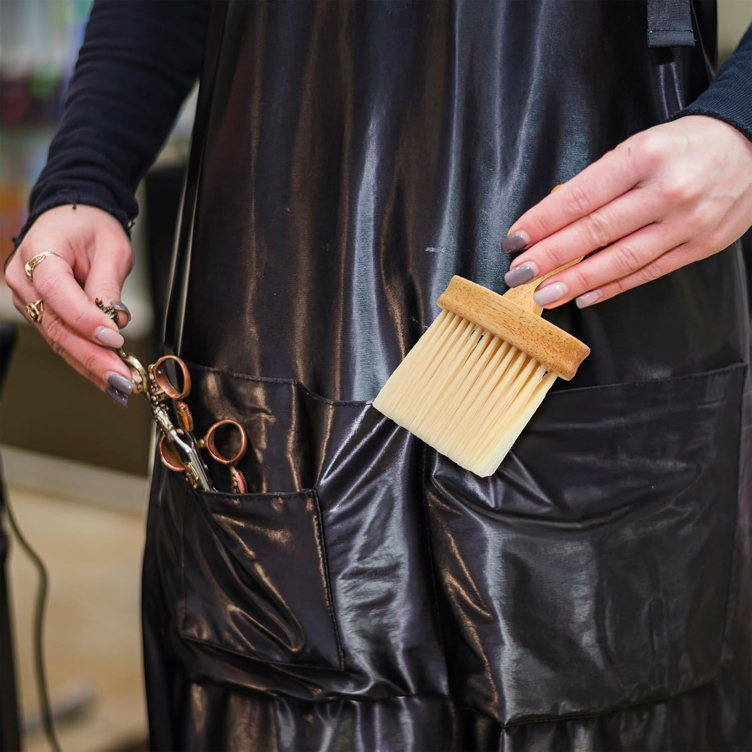 Barber Brush Neck Duster Hair Cutting Brush Hair Neck Cleaning Brush Wooden Handle Wooden Neck Brush Professional Hairdressing Cleaner Soft Household for Barbershop Salon Home image number 2