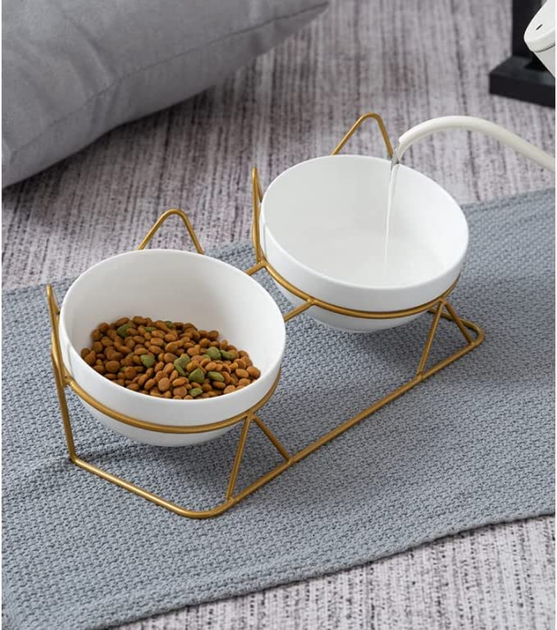 Cat Bowls, Double Ceramic Pet Bowls with 15&deg;Tilted Raised Stand for Food and Water, anti Vomiting Cat Dish Feeder, Perfect for Puppy Cats and Small Dogs (Single Bowl)