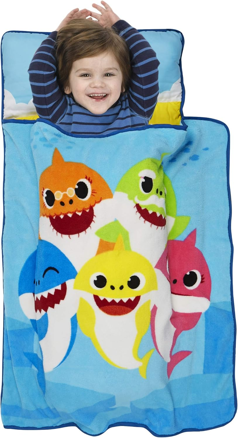Baby Shark Toddler Nap Mat - Includes Pillow and Fleece Blanket &ndash; Great for Boys and Girls Napping at Daycare, Preschool, or Kindergarten - Fits Sleeping Toddlers and Young Children image number 2