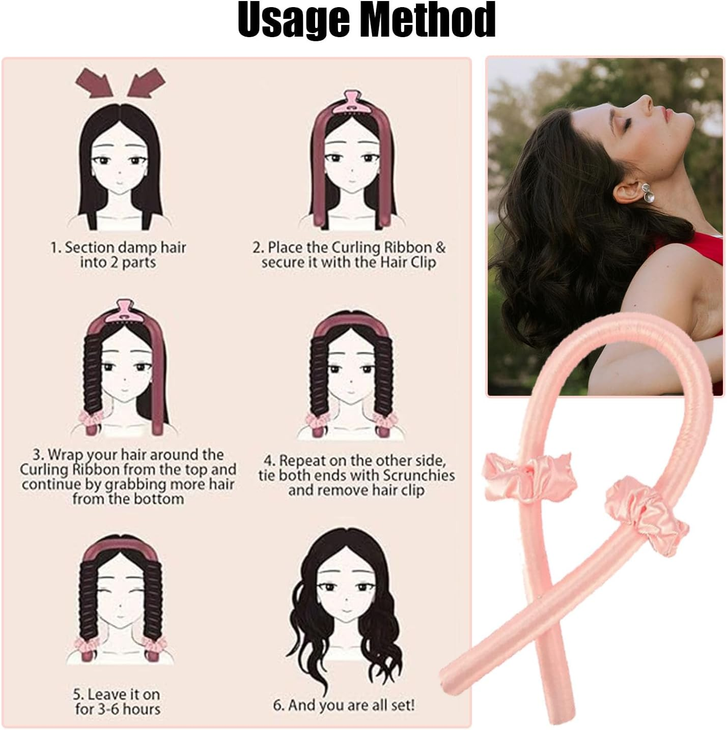 Heatless Curling Set, Heatless Curling Rod Headband, No Heat Hair Curlers, Women Heatless Curls, High Resilience Sponge Heatless Hair Curler, Heatless Curlers Headband Kit for Short Hair & Long Hair image number 2