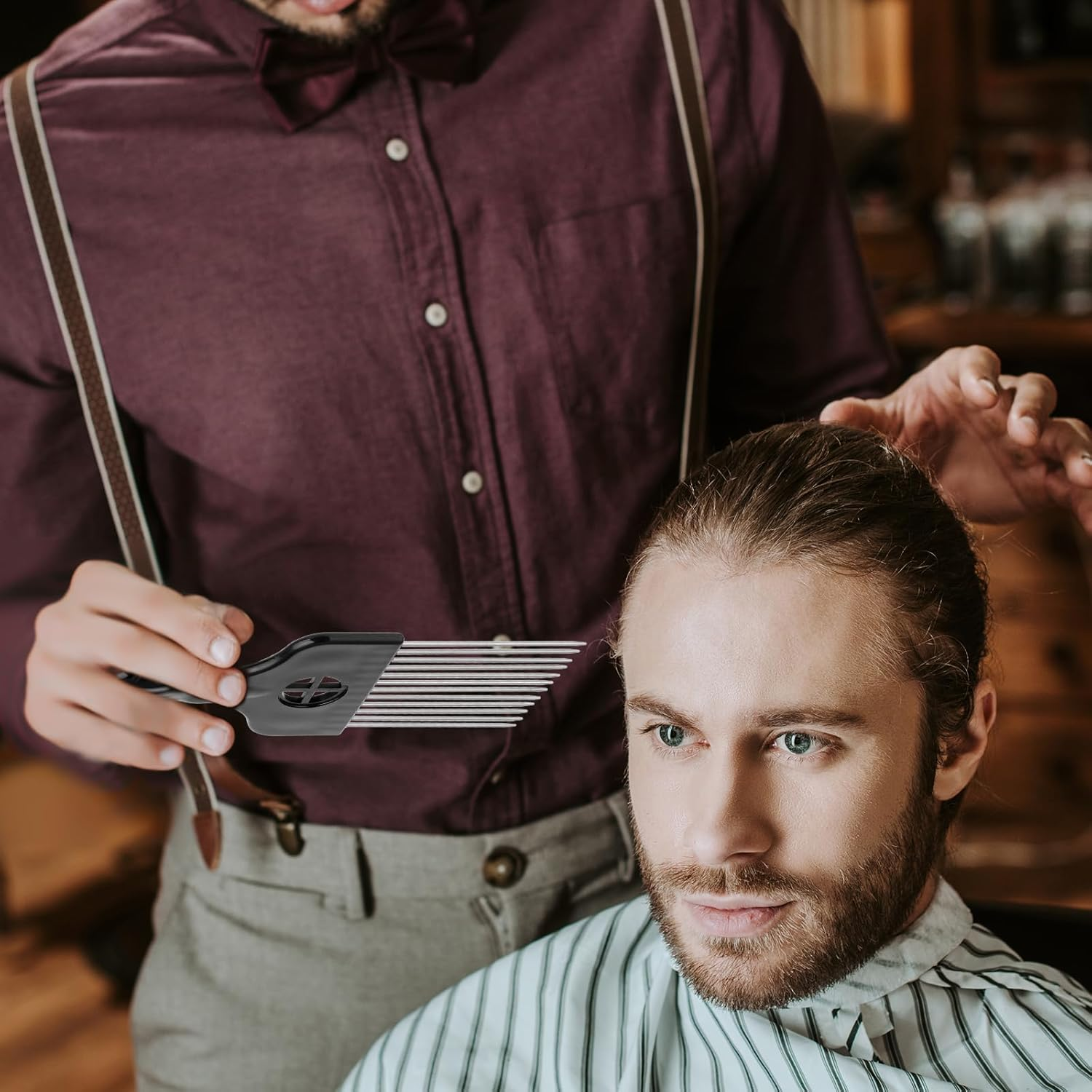 Sibba Pack of 2 Metal Styling Comb Afro Hair Comb Men Women Curling Comb Wide Tooth Comb with Handle Hair Comb Highlight Comb 11 Prongs Hairdressing Curling Pimple Perm Hair Styling Tool Black image number 2