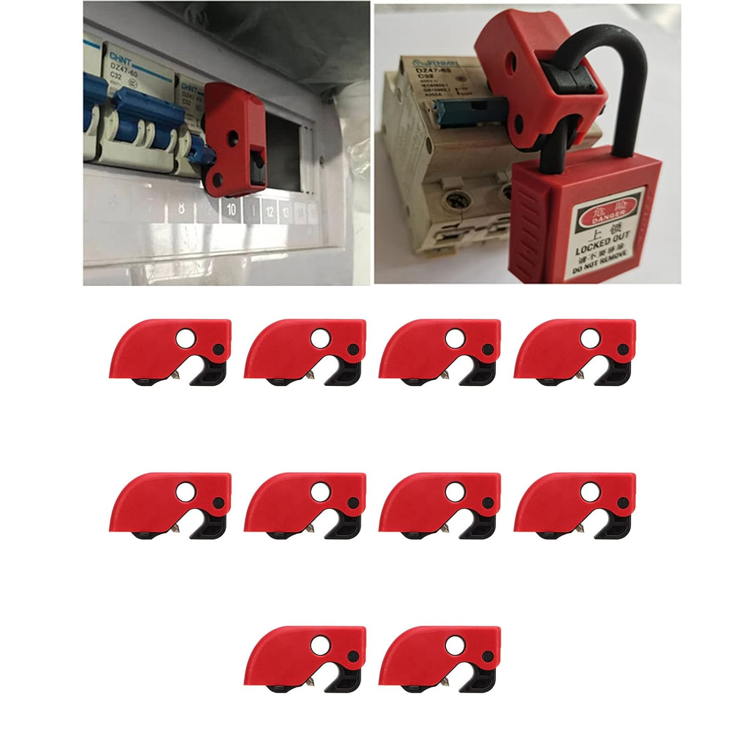 Circuit Breaker Lockout Device, 10Pcs Universal MCB Safety Lockout Tagout Breaker Lock Single and Multi Pole Breakers for Industrial, Chemical, Electric Power, Coal Mines image number 1