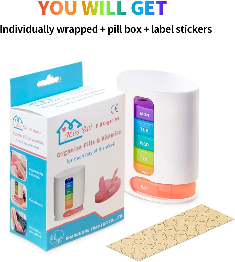 Miss Rui Weekly Pill Organiser BPA Free Pill Box Case 7 Day 4 Times a Day, Portable Stackable Pill Dispenser to Hold Fish Oils Vitamins Supplements and Medication (White)