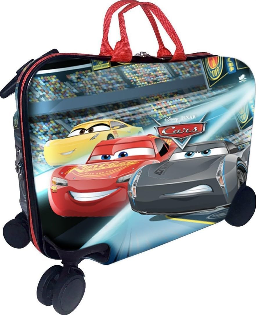 Fast Forward Ride-On 18" Suitcase for Kids/Towing Toddler Carry-On Luggage with Wheels, Multicoloured, L, Cars image number 5