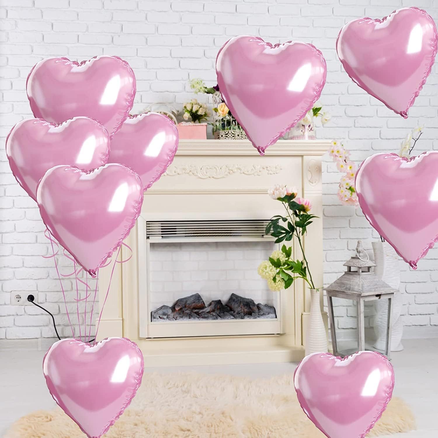 Light Pink Heart Balloons, 10PCS Glitter Pink Heart Shape Balloons Foil, 18Inch Pastel Pink Love Heart Balloons for Girls Women Valentines Day, Wedding, Brithday, Baby Shower Party Decorations - Light Pink image number 2