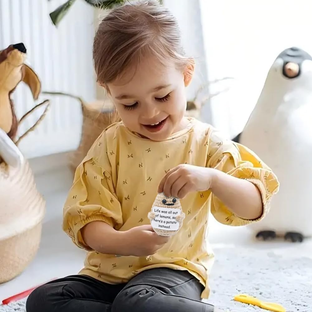 Mini Funny Positive Potato Crochet Doll - 3 Inch Cute Knitted Emotional Support Gift,Crochet Doll for Cheer Up, Birthday, Best Friend, Women & Mom (Potato) - Potato image number 3