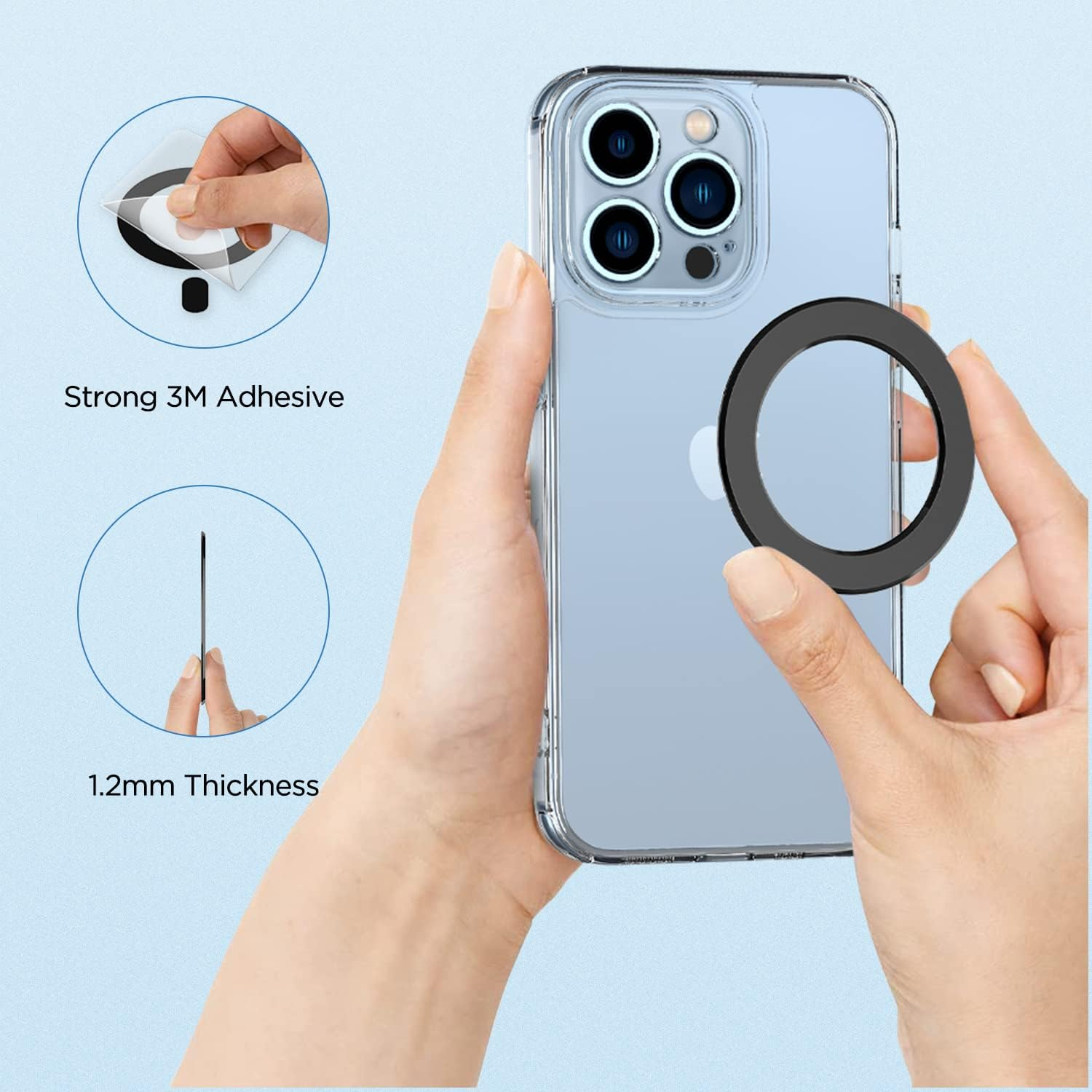 OUTXE Magnetic Adapter Ring 2-Pack, Universal Magnet Sticker Compatible with Magsafe Accessories & Wireless Charging for Iphone/Android/Galaxy/Pixel Black image number 6