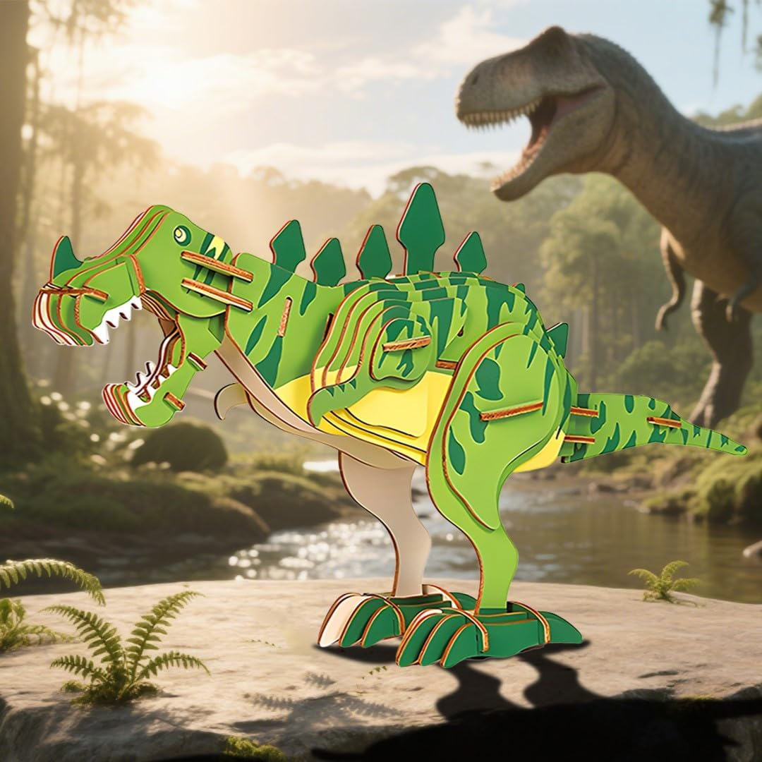 3D Wooden Puzzle T-Rex Dinosaur Tyrannosaurus Rex DIY Model Kit &ndash; 67Pcs Laser-Cut Snap-Fit Assembly, No Glue STEM Craft Home Decor Desktop Ornament Gift image number 3