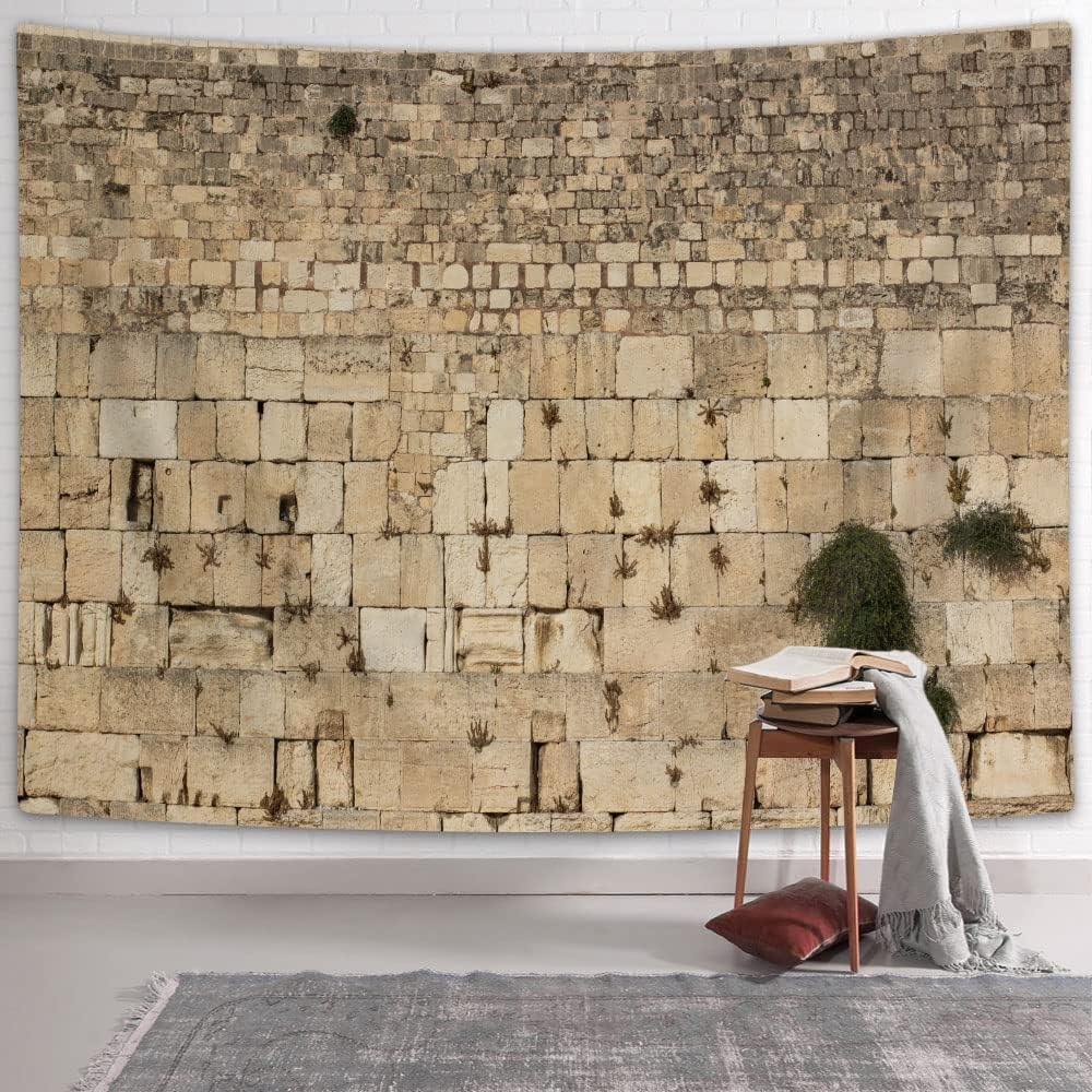 Western Wall Jerusalem City Tapestry Wall Hanging, Kotel Sukkah Decor West Wailing Wall Tapestries for Bedroom Living Room Dorm Office Ceiling Room Wall Art Deocr Stone Wall Blanket Posters 60X40IN image number 6