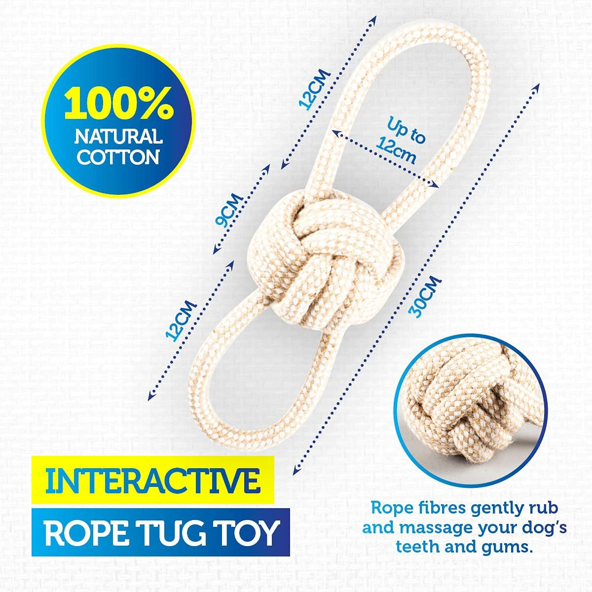 [3PCE] Pet Basic Rope Dog Toys, Natural Cotton, Thick Tug Fetch Play, Lightweight and Soft, Safe and Non Toxic, Ideal for Play at Home, Parks, Beaches, Provides Quality Play Time for You and Your Dog (30Cm) image number 5