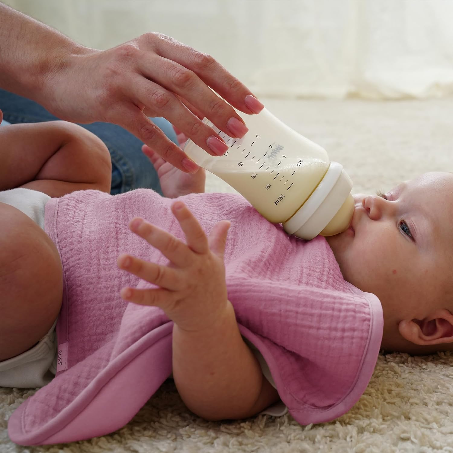 Kewlife Gift Baby Muslin Burp Cloths 4-Pack &ndash; Ultra Soft & Absorbent, Neutral Colors, Reusable 50X25Cm Burping Clothes for Baby Boys & Girls &ndash; Newborn Essentials for Drooling & Burping(Pink) image number 1