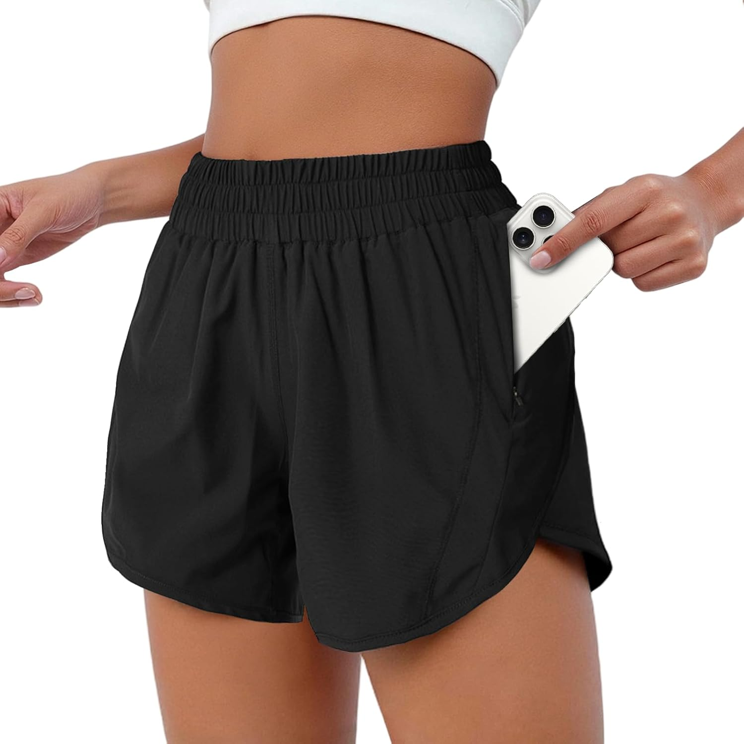 Viiotu Running Shorts Women with Linner Quick Dry, High Waisted Gym Shorts Women Zipper Pockets, Athletic Womens Shorts for Outdoor Sports image number 4