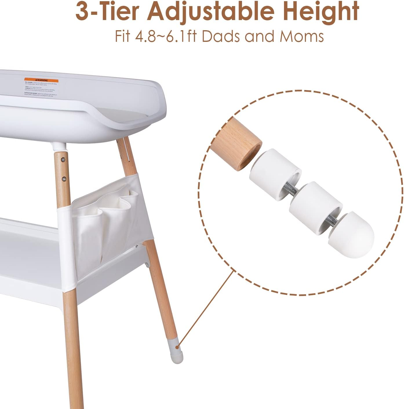 Beberoad Love Baby Changing Table &ndash; Adjustable Height Nursery Changing Station with Soft Pad, Organizer & Large Storage Shelves &ndash; Diper Table for Newborns & Infants (White) image number 5