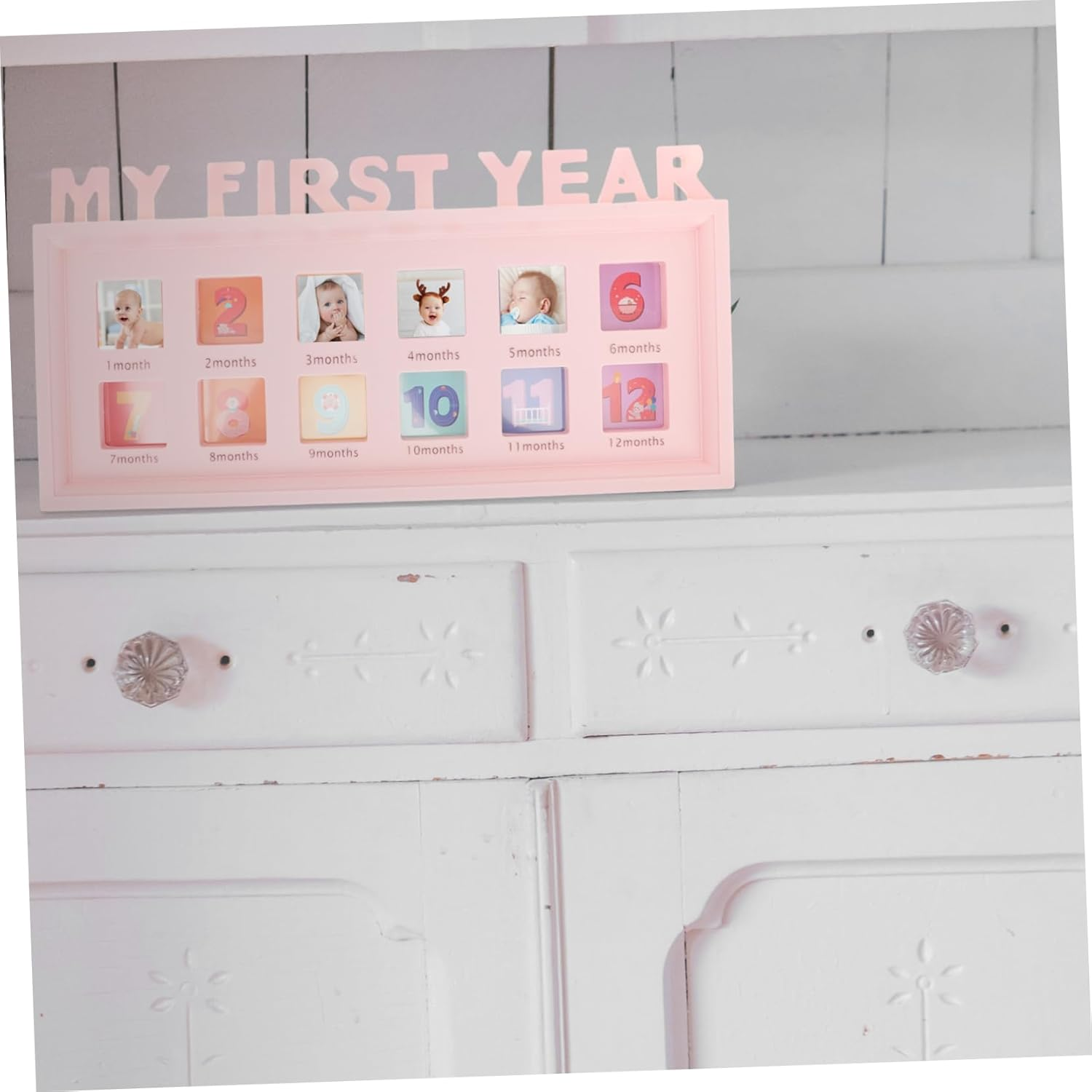 Growth Record Photo Frame Month Milestone Collage for Newborn Pictures Durable Modern Design First Year Memories image number 1