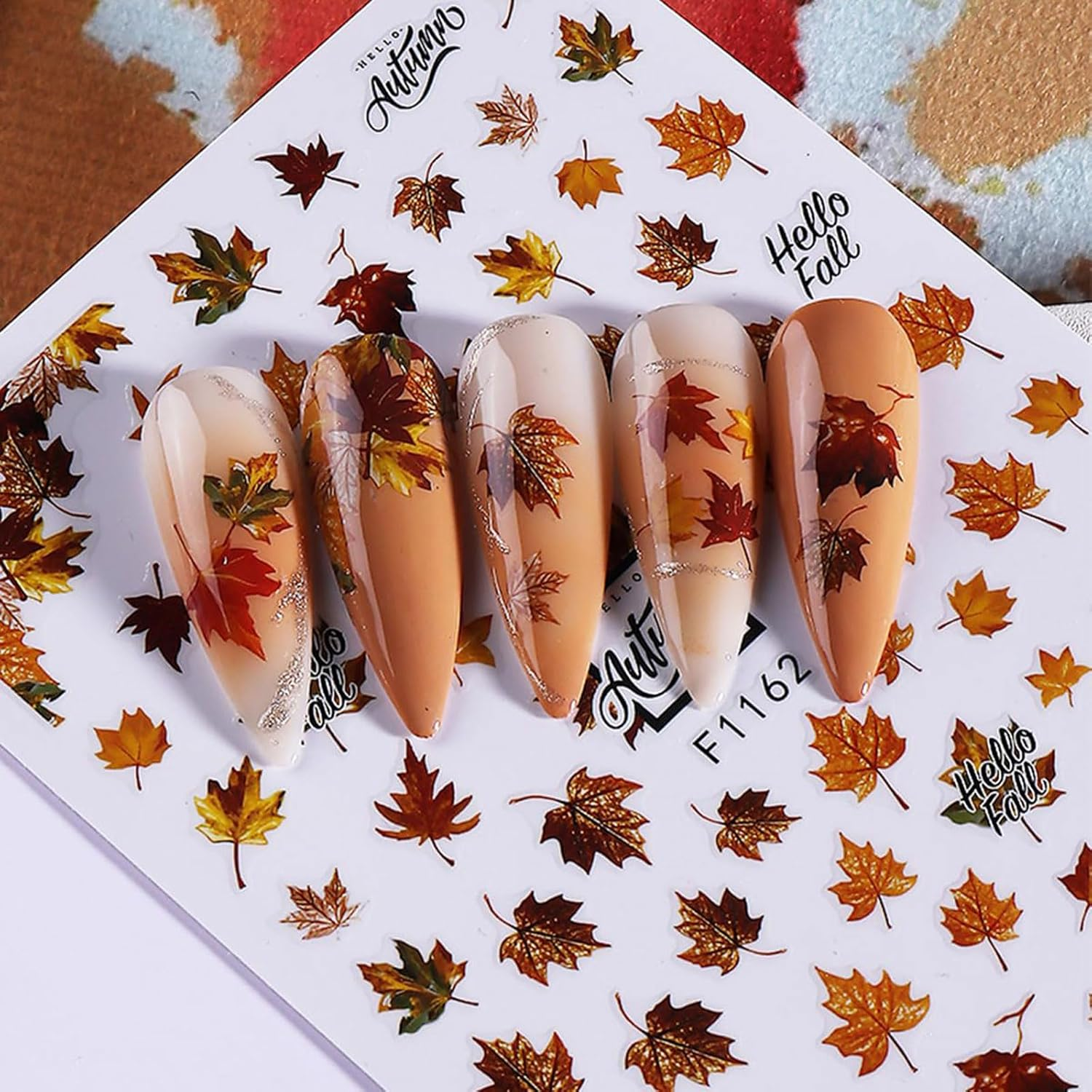 Fall Nail Art Stickers Autumn Maple Leaf Nail Decals 6PCS Autumn Leaves Deer Design 3D Self-Adhesive Nail Art Decorations Supplies Fall Stickers for Nails Women Thanksgiving Day DIY Manicure Decor