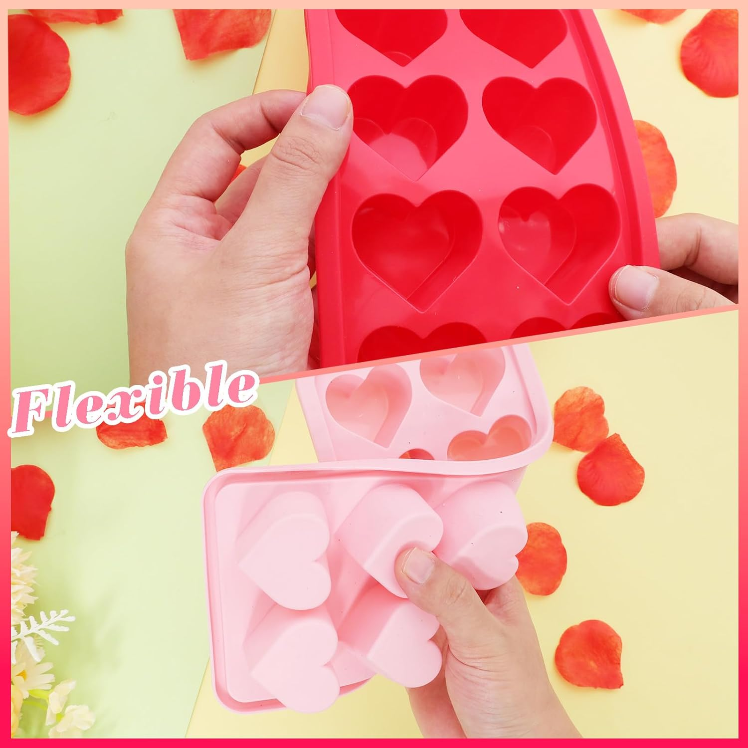3 Pcs Heart Shaped Ice Cube Trays 10-Cavity Heart Shaped Silicone Molds Pink Red Heart Ice Cube Molds for Ice Cubes, Chocolate, Cocktails, Whiskey, Candle