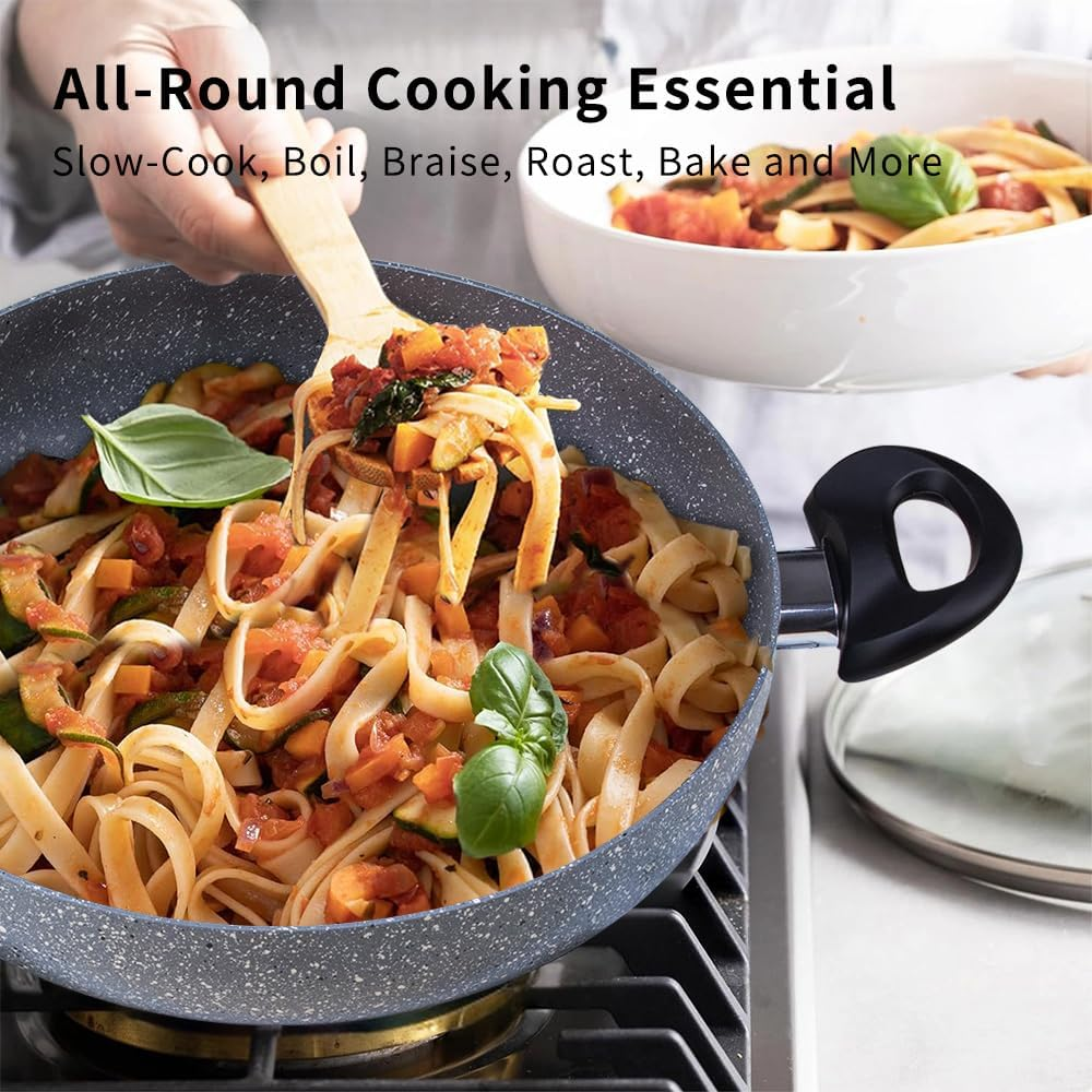 RELICE Nonstick Multipurpose Pasta Pot Saucepan with Glass Lid Two-Handled Kitchen Cookware for Soup Noodle Effortless Cleanup, Induction Comptable, PFOA Free 2025 New (3.6 Qt) 28Cm image number 3