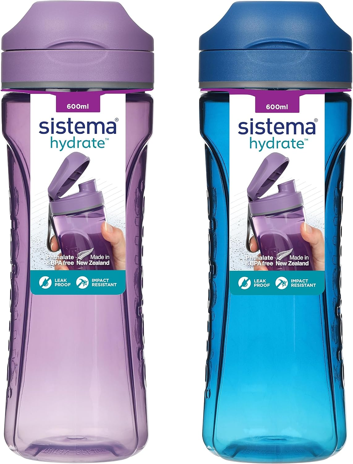 Sistema Swift Sports Water Bottles | 600 Ml | Leakproof Kids Water Bottles | Impact-Resistant Tritan Plastic | Bpa-Free | Ocean Blue & Misty Purple | 2 Count