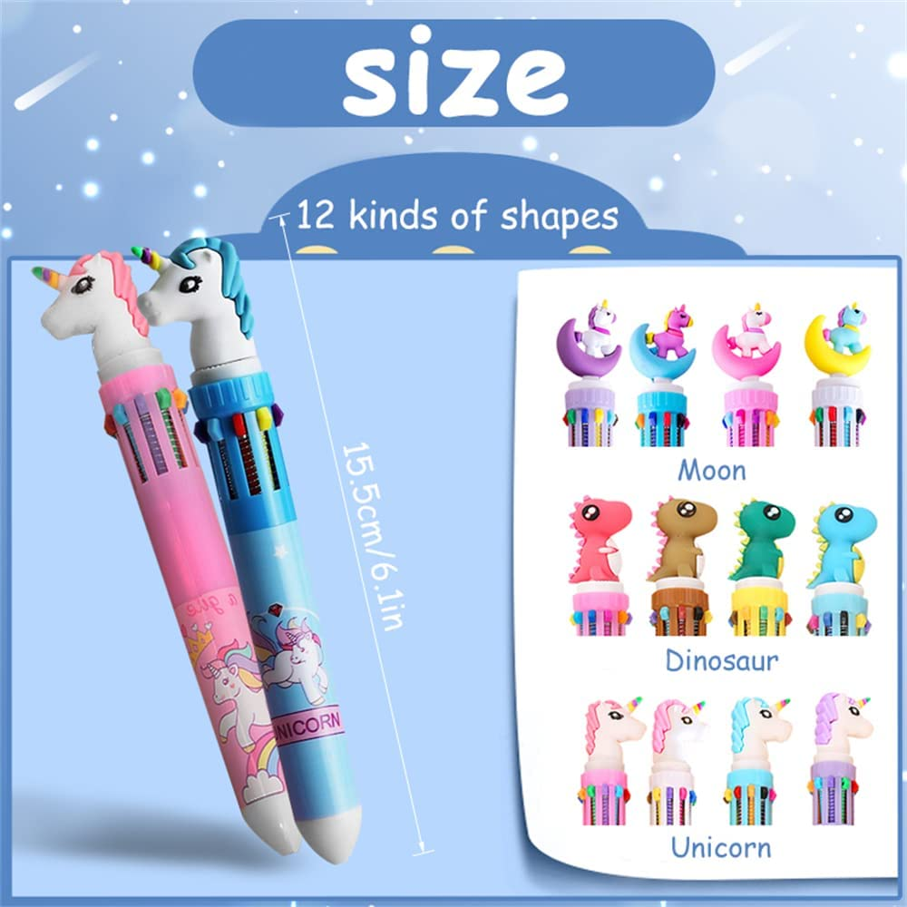 12 Pack Multicolor Pens in One 0.5Mm, Retractable Ballpoint Pens,6 Solid Colors Ball Point Pen in One for Kids,Rainbow Pens for School Office Supplies Students Children Gift (Unicorn Series) image number 4