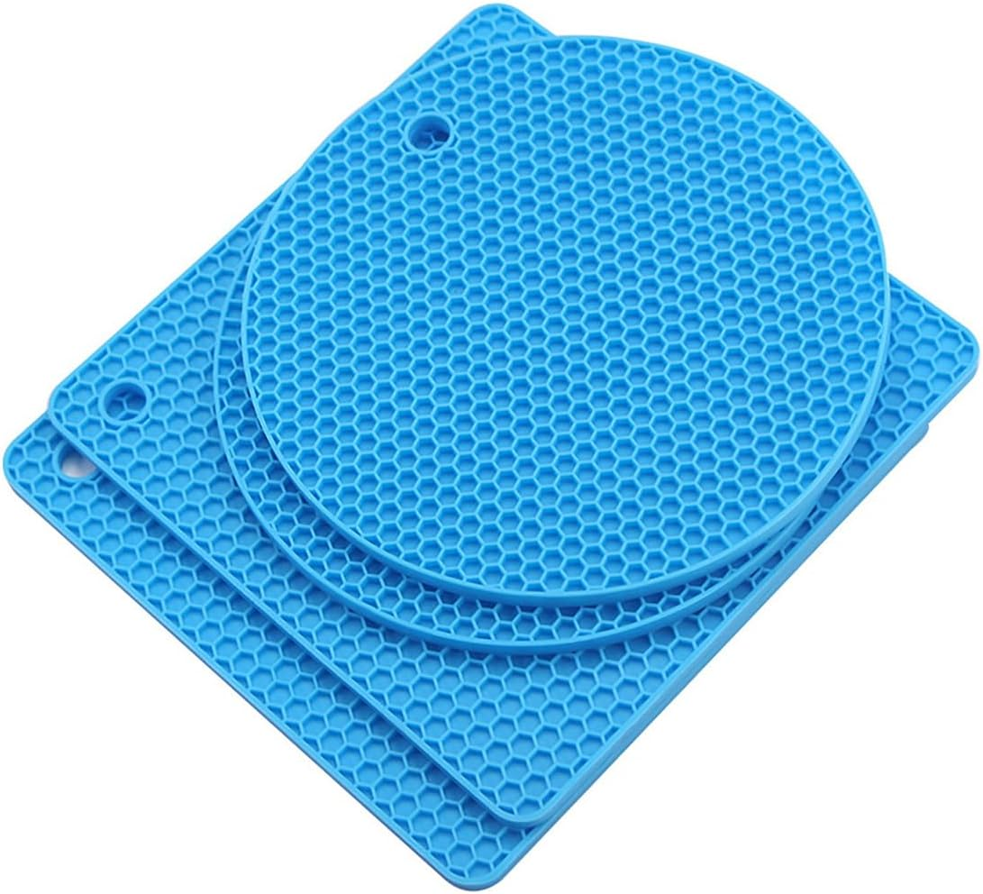 AIMALL 4PCS Silicone Honeycomb Heat Insulation Pad Set, 2 round & 2 Square Mats, Heat Resistant up to 450&deg;F, Available in 6 Colors, Kitchen and Dining Essentials