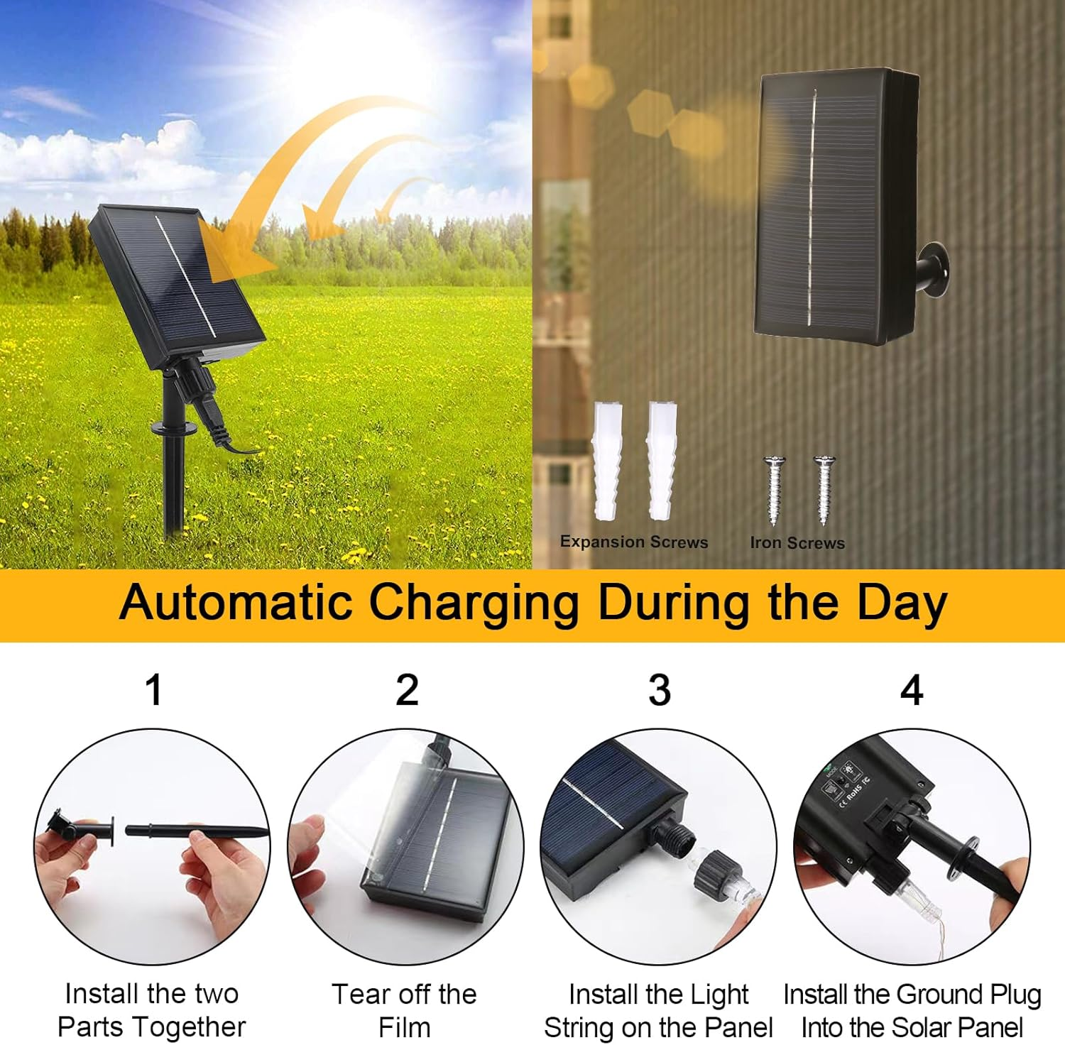 OPAHUTER Solar Meteor String Lights with Remote, 240 Leds Falling Rain Lights, 30Cm 10 Tubes Meteor Shower Rain Lights Waterproof Snowfall LED Lights for Party Wedding Garden Christmas Tree