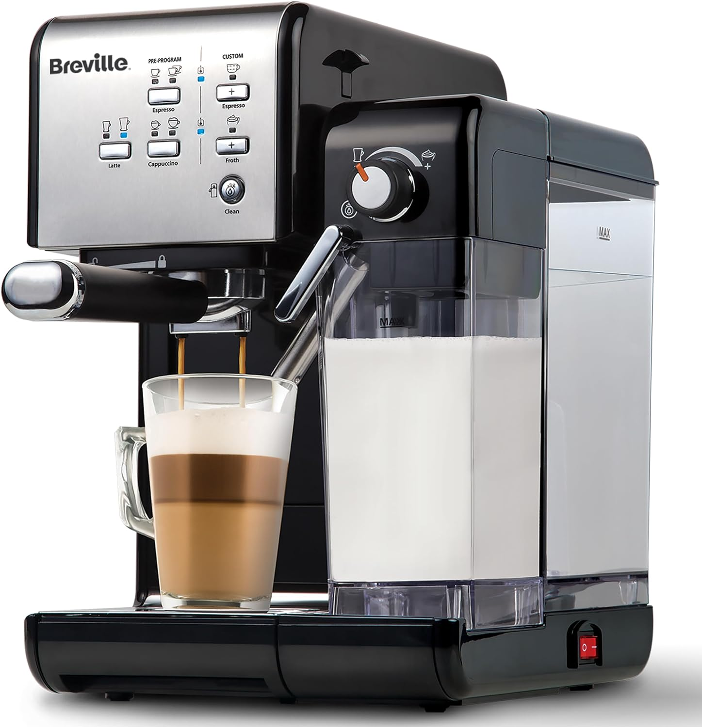 Breville Prima Latte Luxe One Touch Espresso Maker | Espresso Maker, Latte Cappuccino | Italian 19 Bar Pump | Automatic Milk Frother | Compatible with ESE Coffee Capsules | Black