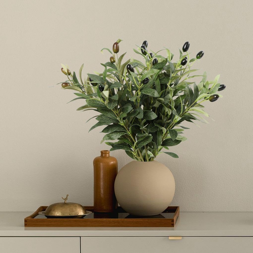 Artigreen 6 Pack Artificial Plants Olive Branches Stems Fake Plants Green Leaves Fruits Branch Leaves for Vase Arrangement Home Wedding Decor Table Centerpieces Festival Decoration(18 Inches) image number 3