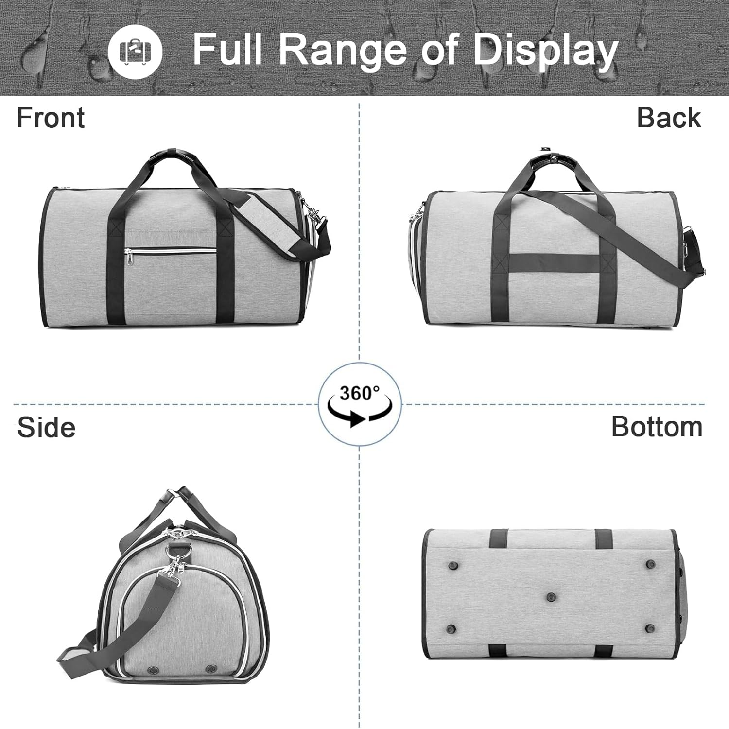 Garment Bag for Travel, Convertible Garment Duffel Bag with Shoes Compartment, 3 in 1 Waterproof Hanging Suitcase Suit Travel Bags Weekender Bag, Large Travel Duffel Bag for Men Women (Black) image number 4