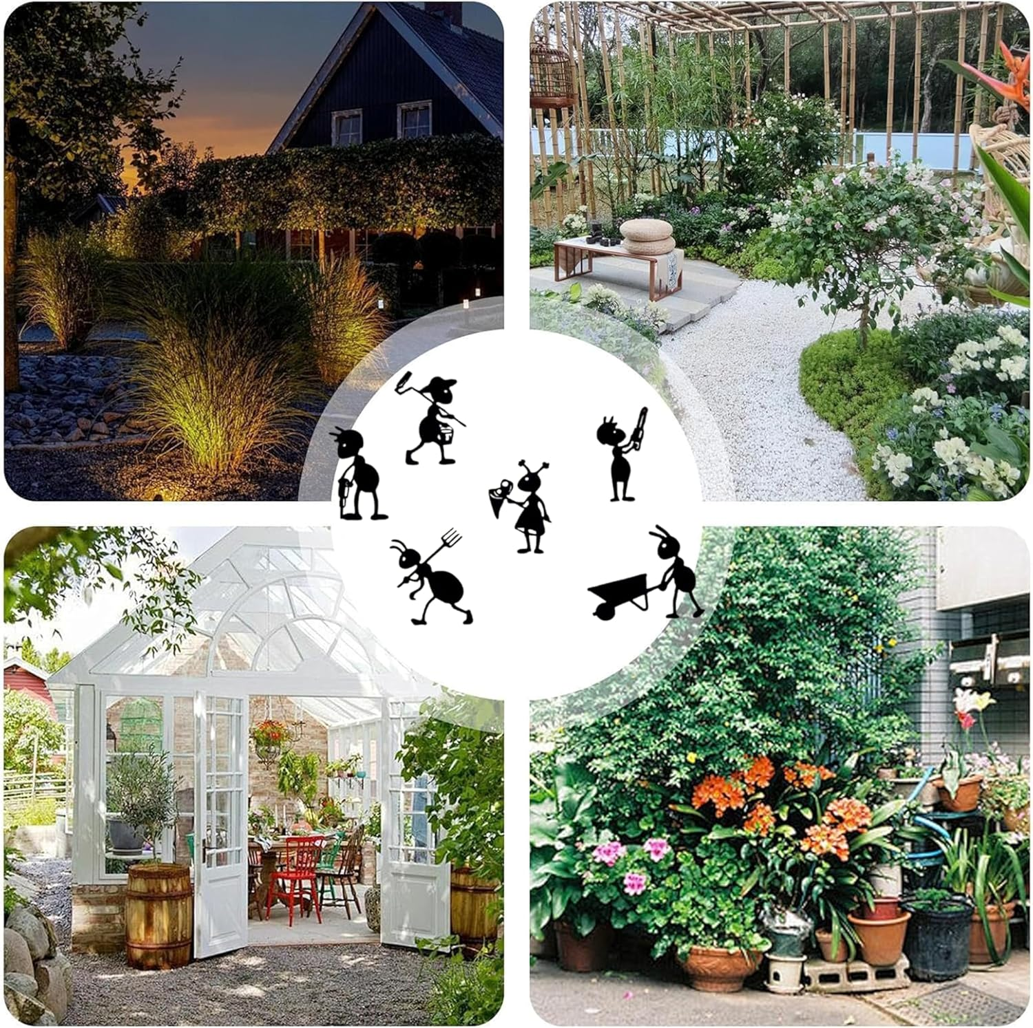 Whimsical 6-Piece Metal Ant Sculptures Set | Funny Black Metal Garden Stakes | Weatherproof Outdoor Decor for Lawn,Pathway,And Backyard image number 1