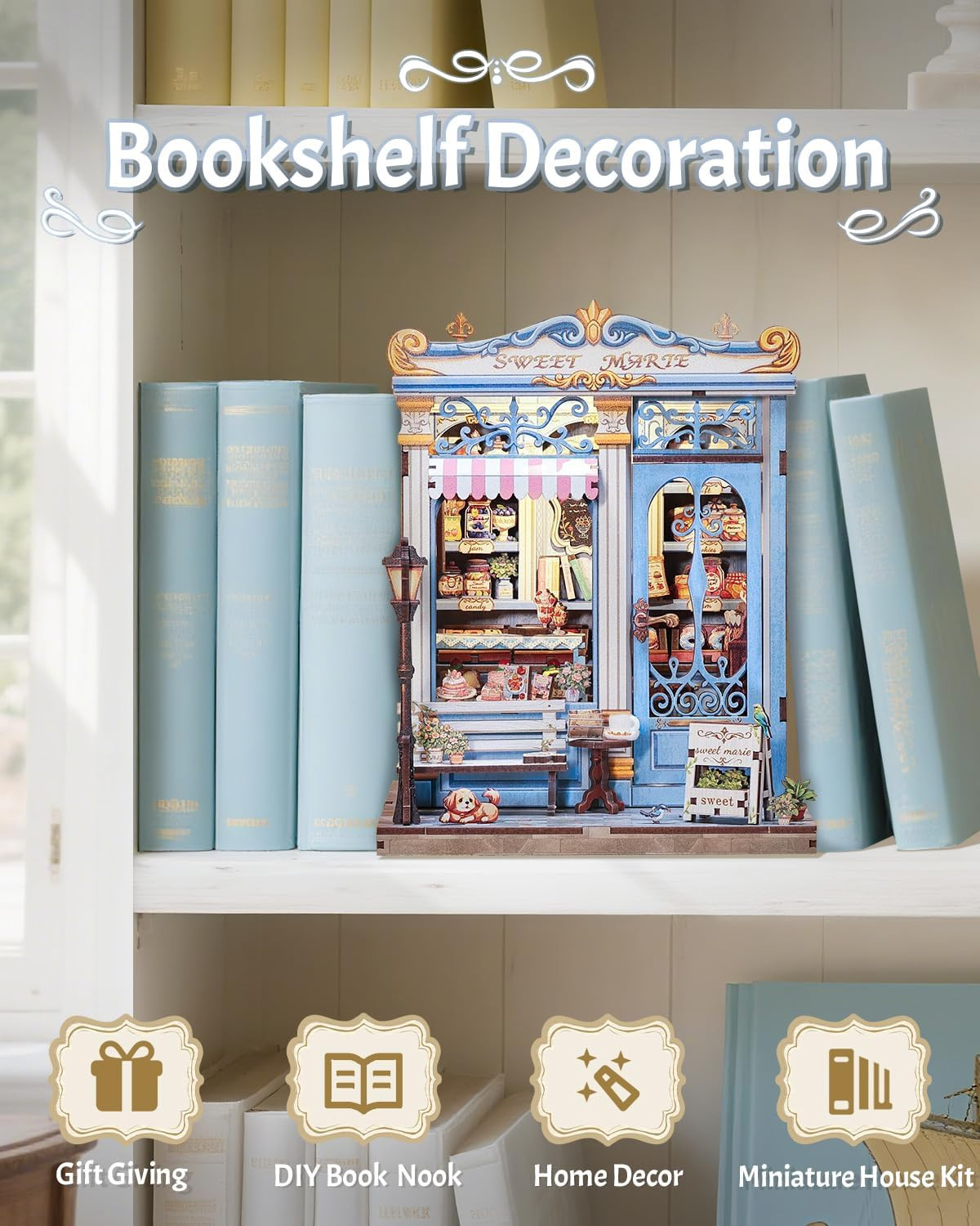 CUTEBEE Book Nook Kit - DIY Miniature House Dollhouse Kit for Adults and Teens, Booknook Tiny House Bookshelf Decor 3D Wooden Puzzle for Family, Friends (Sweet Marie) image number 3