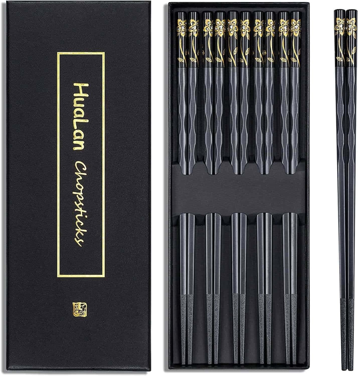 Fiberglass Chopsticks Series - Japanese Non-Slip Chopstick, Reusable Chop Sticks Dishwasher Safe, 5 Pairs, Gift Set, 9.9 Inches, Spring Flower
