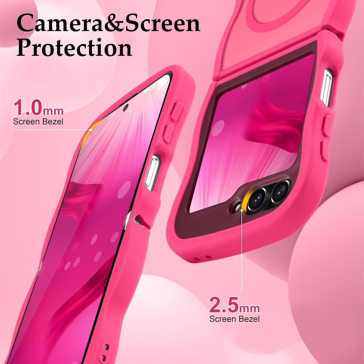 ELEPIK Stronger Magnetic for Samsung Galaxy Z Flip 7 Case, [Non-Slip Grip] [Upgrade Strong Magnetic] Slim Protective Matte Silicone with Curly Wave Edges, Translucent Back, Hotpink image number 6