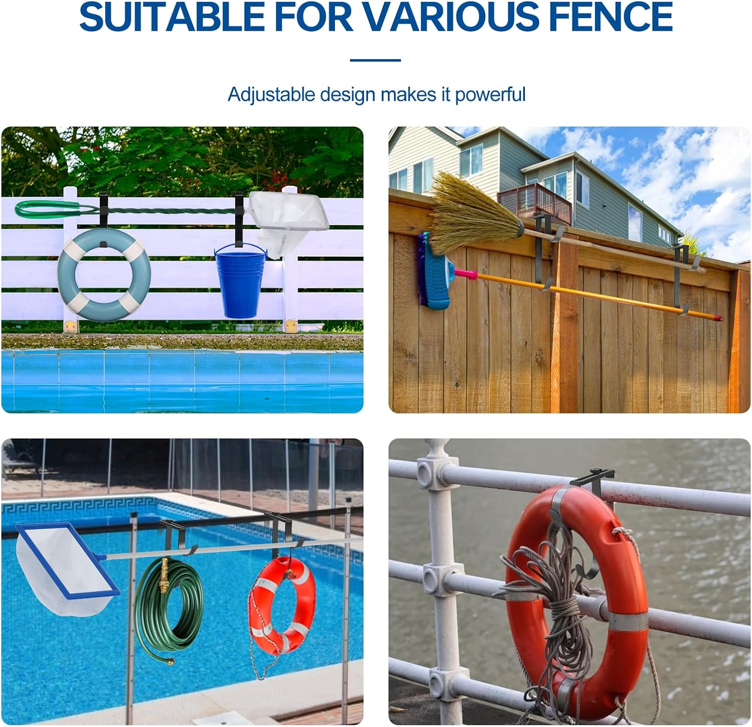 2Pcs Double Pool Pole Hooks, Adjustable Pool Pole Hanger, Metal Equipment Hooks for Hanging Pool Tool, Swimming Pool Accessories for Pool Fence,Wall Pool Tool Holder (Black) image number 5