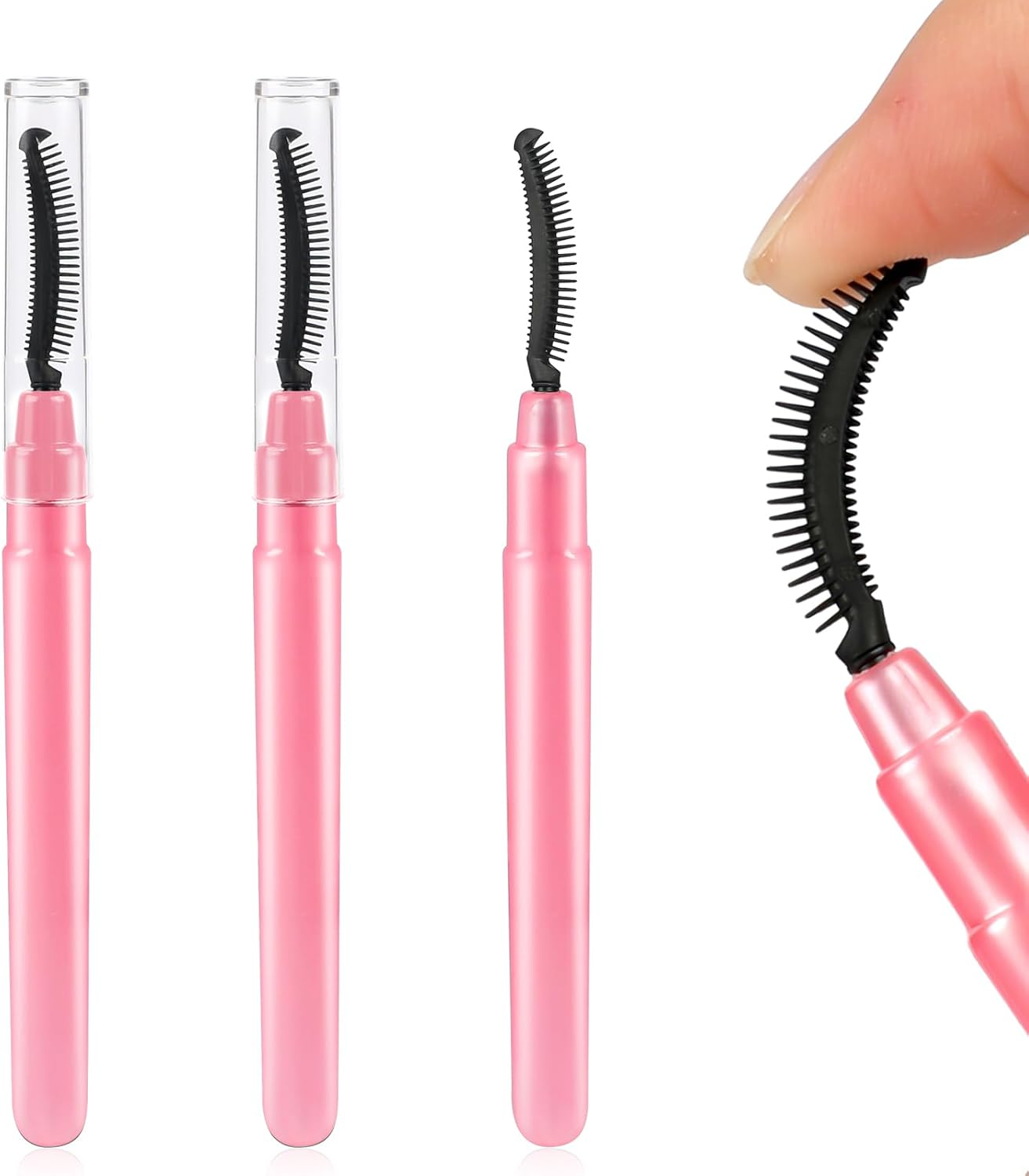 4 Pcs Silicone Eyelash Separator Tool Lash Wand Brush Eyebrow Spoolie Brush Eyelashes Definer with Lid Lash Separating Comb (Pink, Black)
