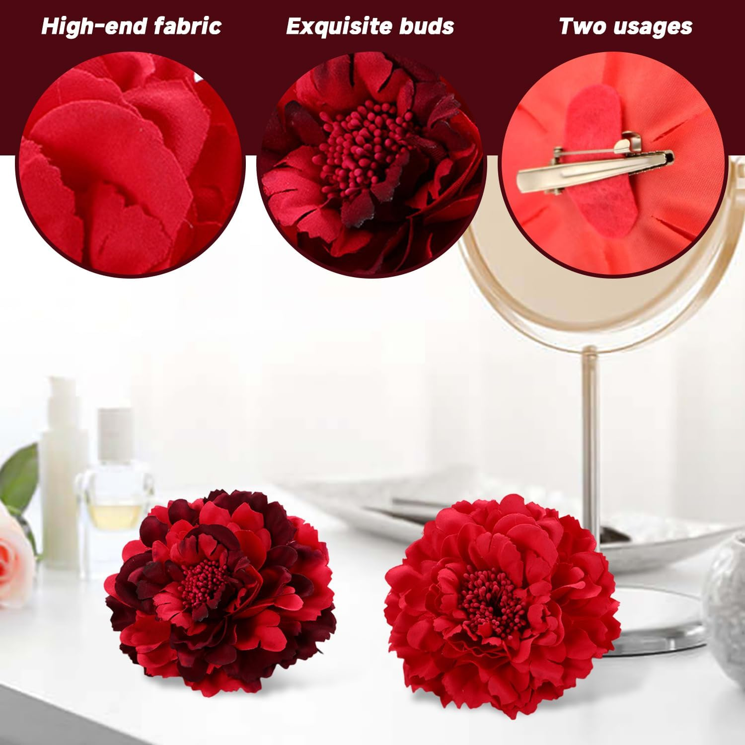 2 Pieces Simulated Flower Hair Pin, Eleer Hairpin, Decorative Hair Pin with Hairstyles, Suitable for Parties, Weddings, Travel. image number 3