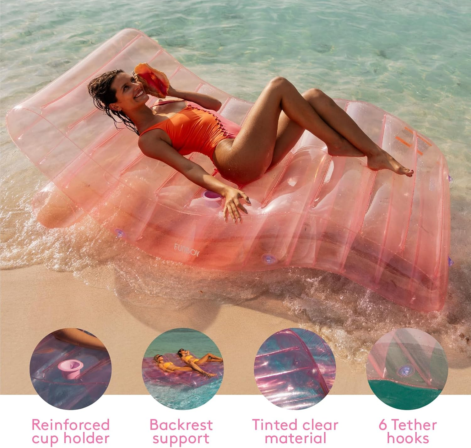 FUNBOY Giant Inflatable Luxury Clear Chaise Lounger, Chair Pool Float for Adults, Transparent Seaglass Green Material, Perfect for a Summer Pool Party image number 2