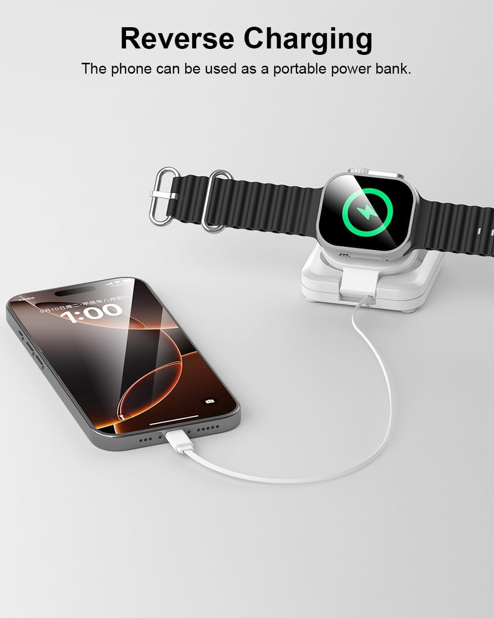 For Apple Watch Magnetic Charging Dock - 5W Wireless Fast Iwatch Charger Stand with USB C Cable, Nightstand Mode, for Apple Watch Ultra 2/10/9/8/7/6/SE/SE2/5/4/3/2, Portable Travel Retractable White image number 1