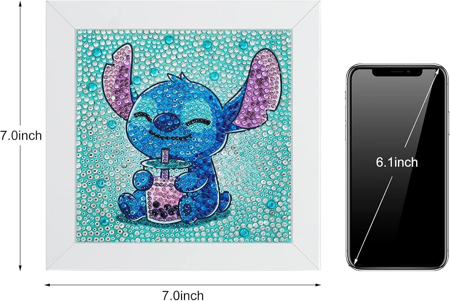 5D Diamond Painting Kit for Kids, Stitch Design, 7X7 Inch Frame, Beginner Full Drill Gem Art Set, Easy Small Anime Diamond Painting image number 4