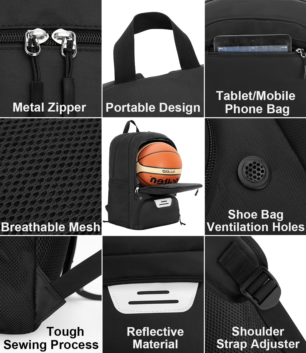 Soccer Backpack, Basketball Backpack Sports Bag, Waterproof Backpack with Separate Ball Holder Shoe Compartment, Sports Equipment Bag for Basketball Volleyball Gym Outdoor, Basketball Gifts image number 6