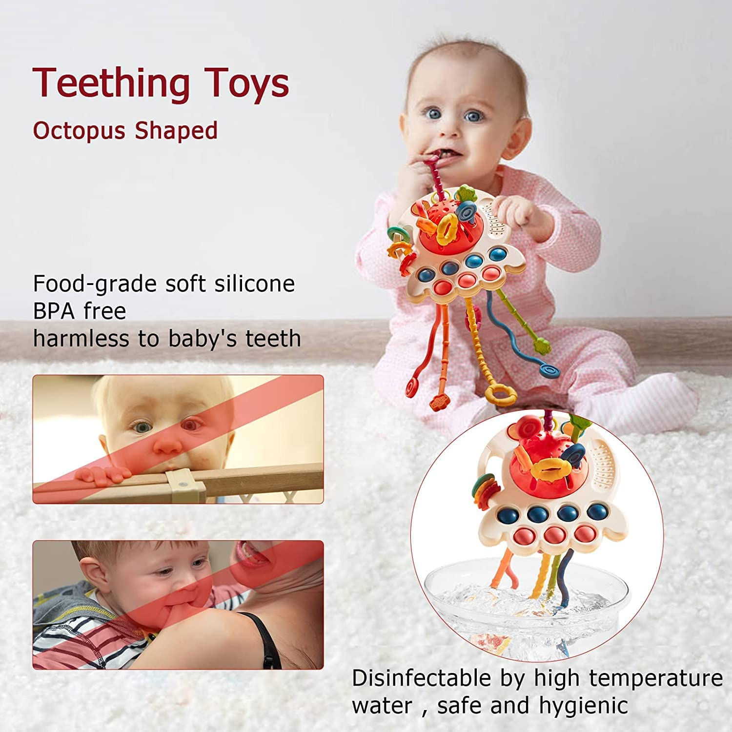 Baby Toys 6 to 12 Months, Sensory & Montessori Toys for 1 Year Old, Octopus Pull String Toys, Travel & Teething Toys for Car Seat, Baby Girl Boy Gifts for 6, 9, 12, 18 Months Infant Toddler image number 4