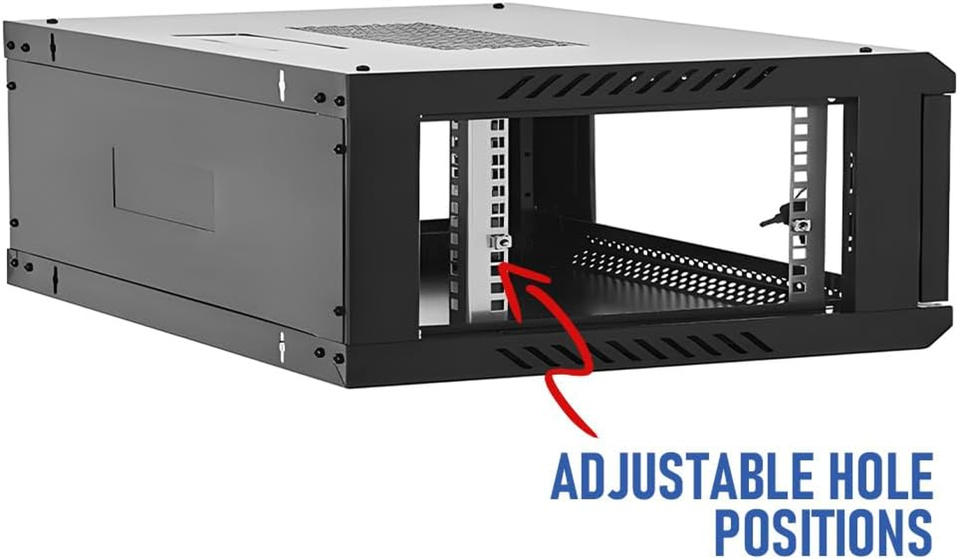 4U Network Data Cabinet Server Rack Wall Mount LAN Rack IT Equipment Max Load 20Kg with Lockable Glass Door/Removable Side Panels 400Mm Deep Overall 0.6Mm