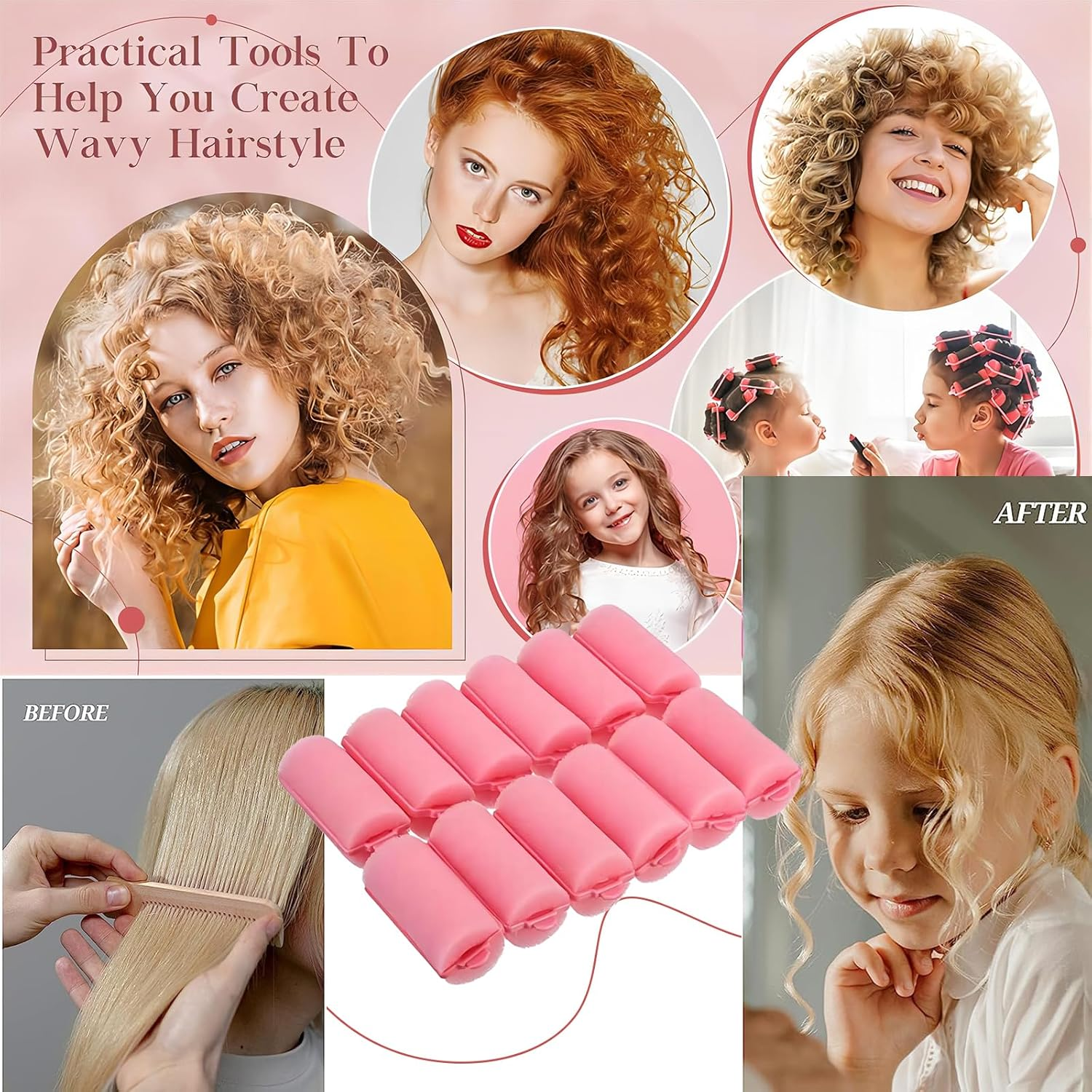 PAITOK Foam Sponge Hair Rollers for Short Hair,36Pcs Soft Curlers Flexible Sponge Curlers 20Mm Mini Foam Hair Styling Home DIY Curling Tools for Women and Kids (Pink, Yellow, Blue) image number 5