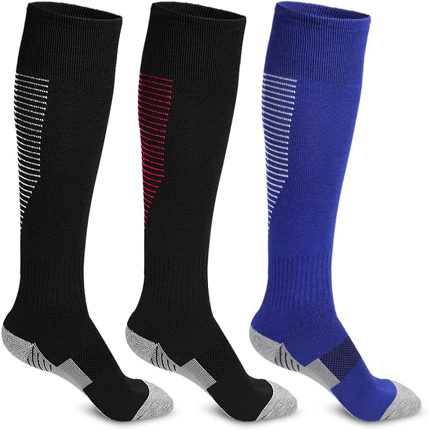 3 Pairs Soccer Socks, Sport Knee High Socks Calf Compression Athletic Socks for Adult Men and Women Football, Running