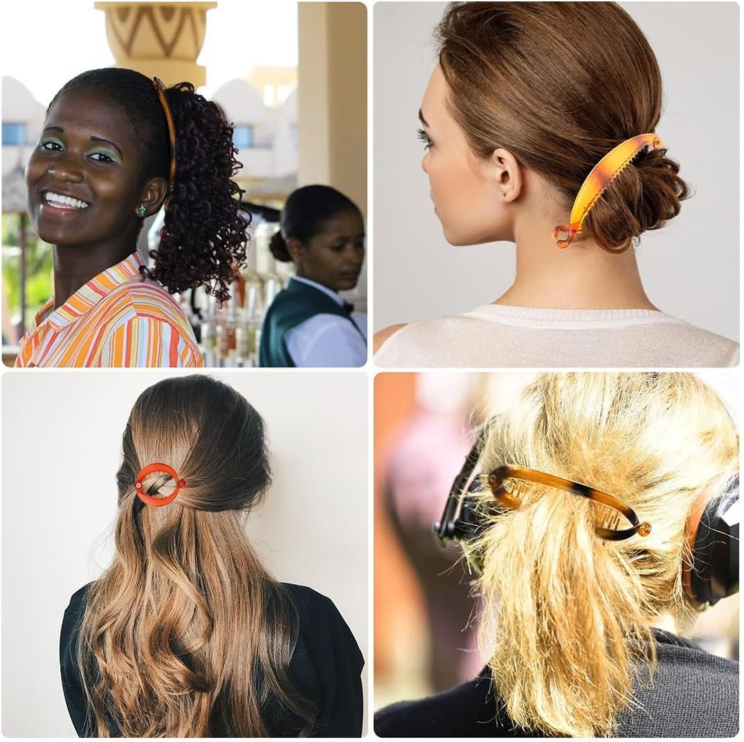 PLABBDPL Pack of 6 French Banana Clips Hair Comb Fishtail Hair Clip Combs and round Banana Clips Flexible Ponytail Holder Clips Hair Styling Accessories for Women Girls (Brown) image number 4